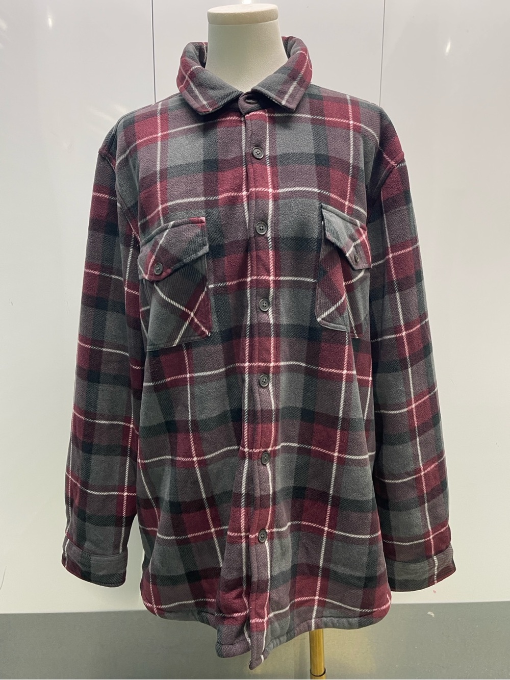 Freedom Foundry Plaid Sherpa Lined Fleece Shacket XL Red Gray Heavy Outdoor
